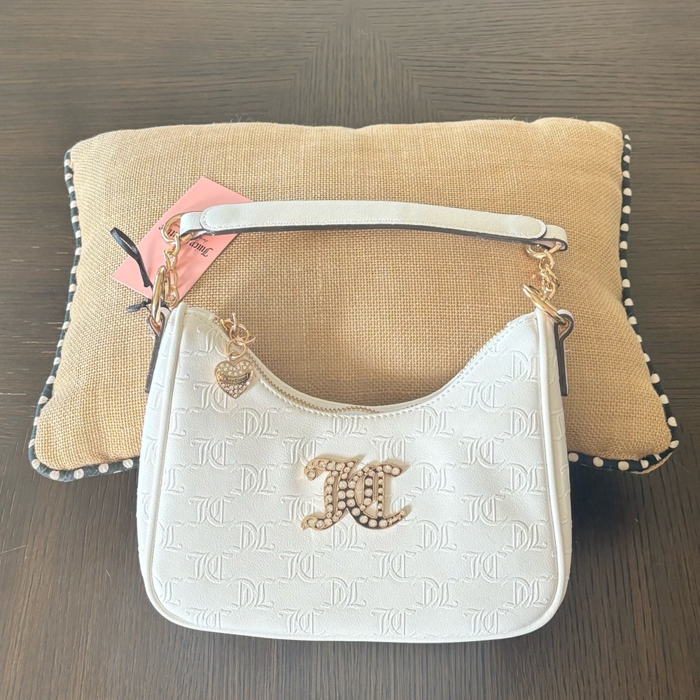 Juicy Couture White Embossed Logo Shoulder Bag NWT JC Rhinestone Purse Y2K - Picture 3 of 7